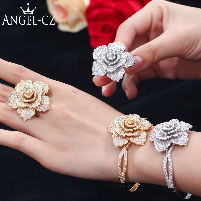 ANGELCZ Luxury Yellow Gold Color Flower Micro Pave Cubic Zirconia Statement African Wedding Bridal Ring Bangle Jewelry Set AJ167
ANGELCZ Luxury Yellow Gold Color Flower Micro Pave Cubic Zirconia Statement African Wedding Bridal Ring Bangle Jewelry Set AJ167