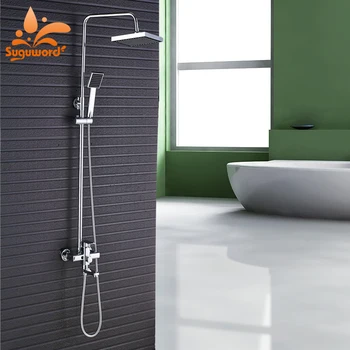 Suguword Chrome Polish Shower Combo Set Hot and Cold Switch Shower System Mixer Taps Black Face Shower Head and hand Shower
Suguword Chrome Polish Shower Combo Set Hot and Cold Switch Shower System Mixer Taps Black Face Shower Head and hand Shower