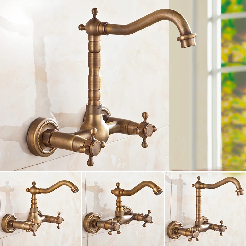 3 Styles Antique Brass Wall Mounted Dual Cross Handles Swivel Spout Kitchen Sink Mixer Tap / Bathroom Basin Faucets
3 Styles Antique Brass Wall Mounted Dual Cross Handles Swivel Spout Kitchen Sink Mixer Tap / Bathroom Basin Faucets