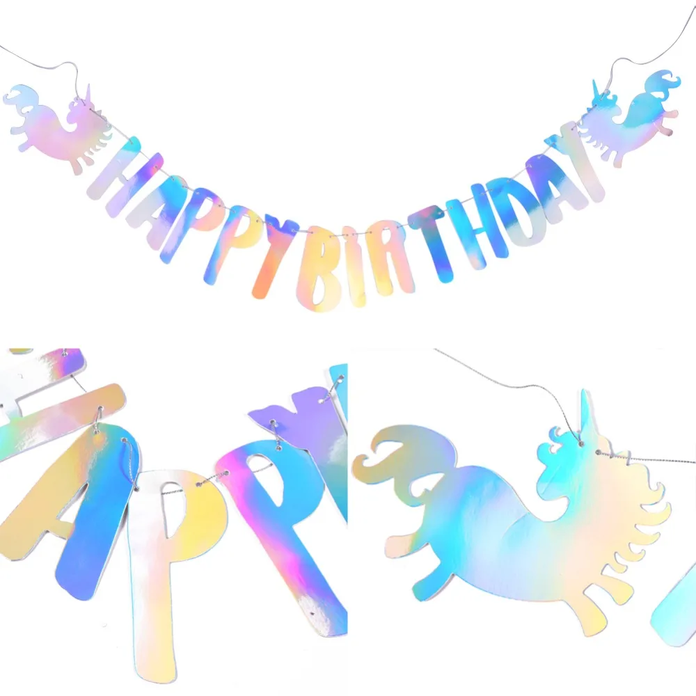Sparkling Rainbow Unicorn Party Happy Birthday Banner Holographic Flags Kids Adults Birthday Party Decorations First
Sparkling Rainbow Unicorn Party Happy Birthday Banner Holographic Flags Kids Adults Birthday Party Decorations First