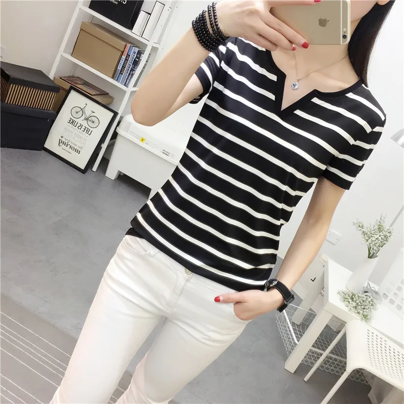MRMT Stripes Womens T-Shirt V Collar T Shirts Skinny Half Sleeve Clothes Women Slim Under Wear Tshirt Casual Top Tees For Female MRMT Stripes Womens T-Shirt V Collar T Shirts Skinny Half Sleeve Clothes Women Slim Under Wear Tshirt Casual Top Tees For Female