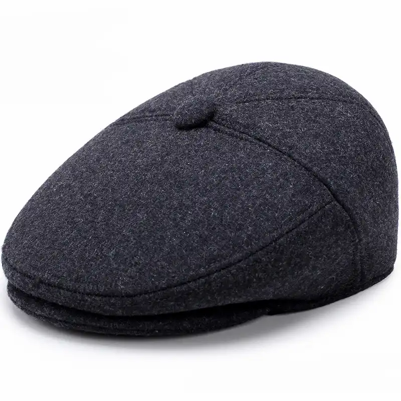 wool flat cap with ear flaps