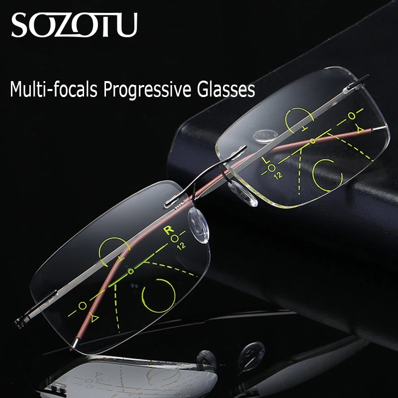 SOZOTU Multi-focal Progressive Reading Glasses Men Women Rimless Presbyopic Eyeglasses Male Eyewear For See Distance&Near YQ627
SOZOTU Multi-focal Progressive Reading Glasses Men Women Rimless Presbyopic Eyeglasses Male Eyewear For See Distance&Near YQ627
