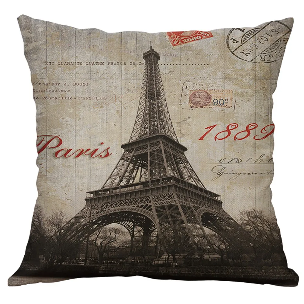 18/'/' Retro Style Eiffel Tower Cushion Cover Chair Seat Cushion Case Pillowcase