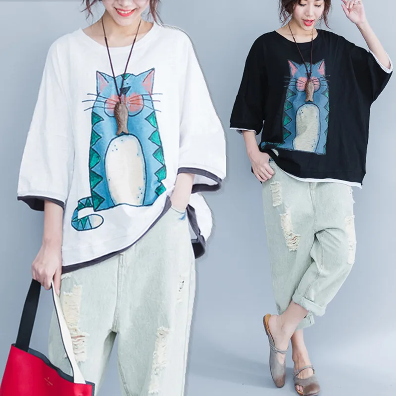 BIG SIZE 5XL Summer Women Cute Fashion Cat Print Cotton Tops Tee Ladies Female Plus Large Oversize Loose T shirt Femme Blusas
BIG SIZE 5XL Summer Women Cute Fashion Cat Print Cotton Tops Tee Ladies Female Plus Large Oversize Loose T shirt Femme Blusas