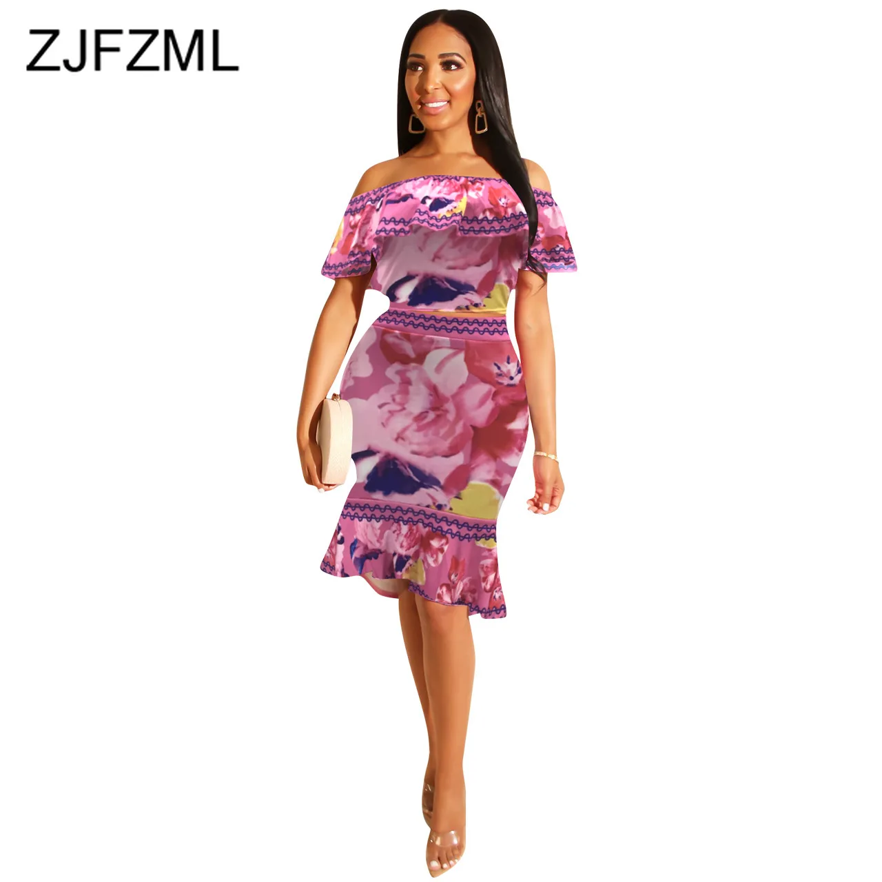 Floral Print Sexy Two Piece Set Women Slash Neck Ruffles Sleeve Crop Top And Bodycon Midi Dress Sweatsuits 2 Piece Club Outfit
Floral Print Sexy Two Piece Set Women Slash Neck Ruffles Sleeve Crop Top And Bodycon Midi Dress Sweatsuits 2 Piece Club Outfit