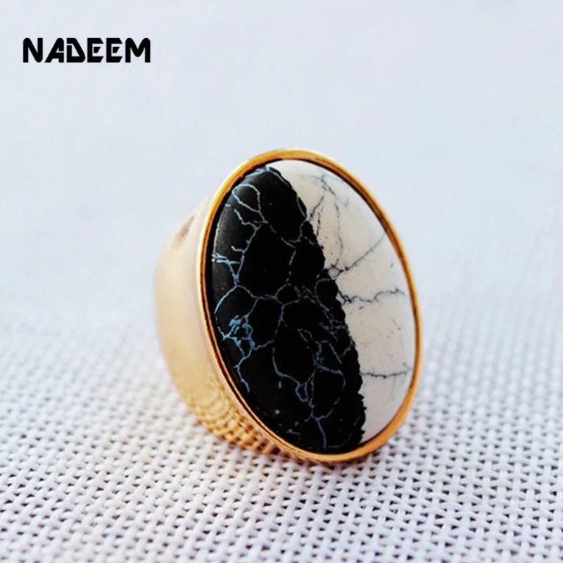 Inner Dia 17/18MM 18K Gold Bohemia Style White Black Ellipse Faux Marbleized Stone Finger Ring For Women Fashion Jewelry ND1543
Inner Dia 17/18MM 18K Gold Bohemia Style White Black Ellipse Faux Marbleized Stone Finger Ring For Women Fashion Jewelry ND1543