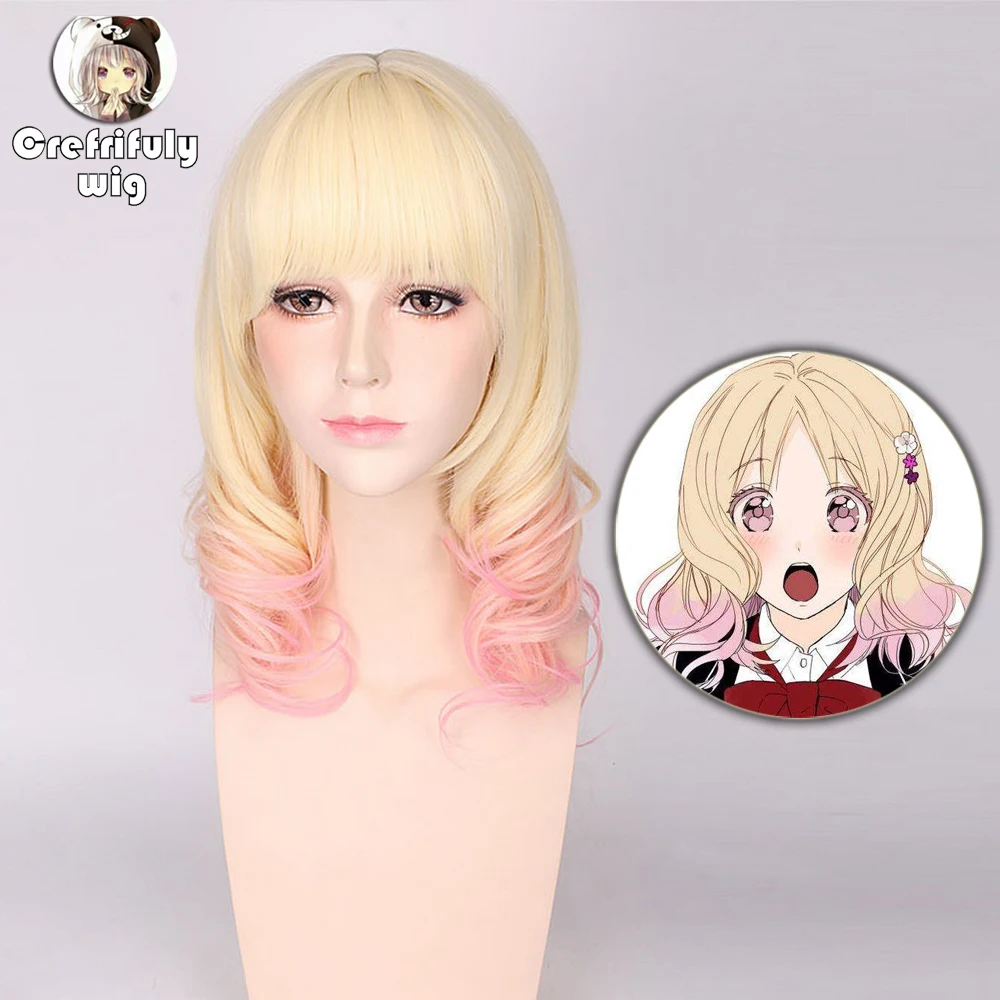 

45cm Anime DIABOLIK LOVERS Komori Yui Blonde Pink Ombre Wig Cosplay Costume Women Heat Resistant Wavy Synthetic Hair Party Wigs