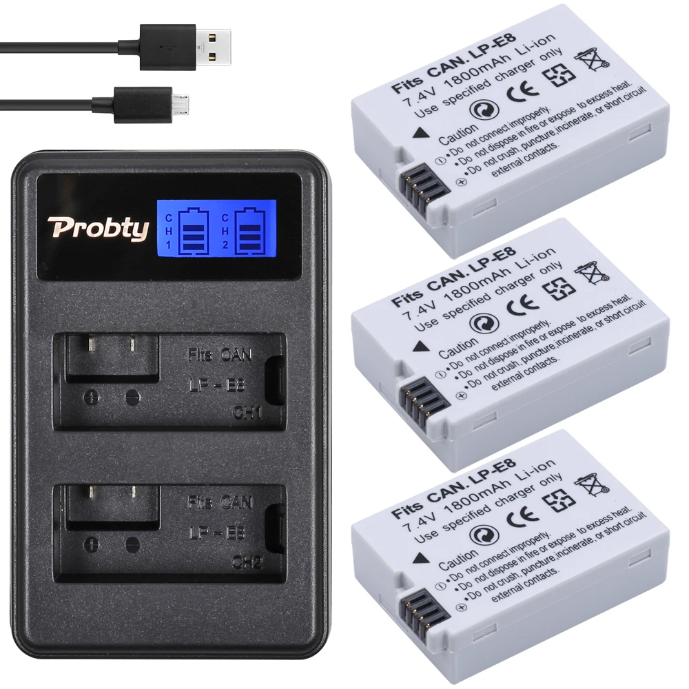 Probty 3Pcs LP-E8 LP E8 LPE8 1800mAh camera Battery + LCD Dual Charger For Canon EOS 550D 600D 650D 700D Rebel T2i T3i T4i T5i
Probty 3Pcs LP-E8 LP E8 LPE8 1800mAh camera Battery + LCD Dual Charger For Canon EOS 550D 600D 650D 700D Rebel T2i T3i T4i T5i