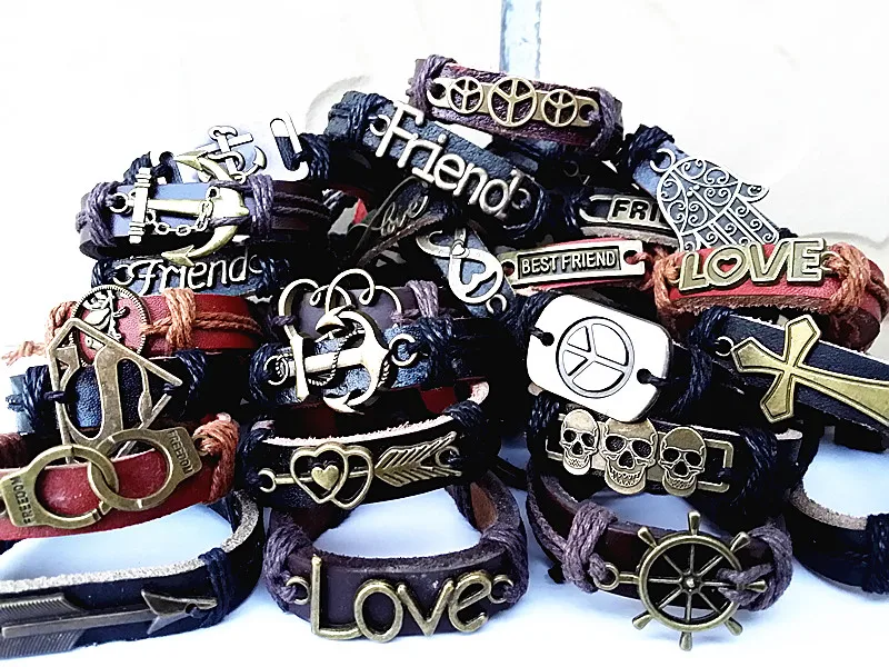 50pcs cuff men's leather bracelets surfer mixed styles vintage Copper alloy Ethnic brand bangle wristband wholesale lots bulk
50pcs cuff men's leather bracelets surfer mixed styles vintage Copper alloy Ethnic brand bangle wristband wholesale lots bulk