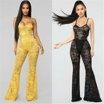 Women strap lace Floral Bodysuit sexy mesh See-through bodysuit Sleeveless Solid Jumpsuit bottom wide leg Trousers lady Clubwear
Women strap lace Floral Bodysuit sexy mesh See-through bodysuit Sleeveless Solid Jumpsuit bottom wide leg Trousers lady Clubwear