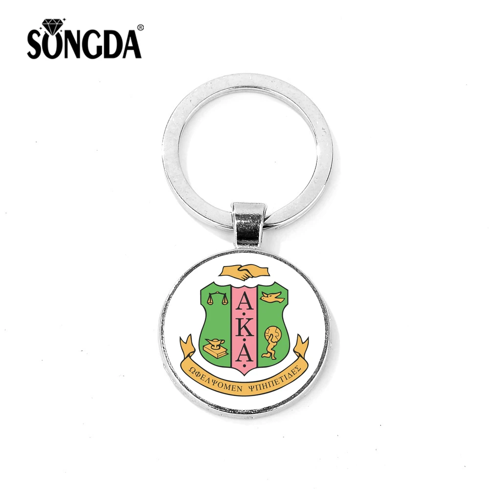 SONGDA Fashion AKA Sorority Greek Letters Badge Keychain Nine Kinds Bright Pattern Glass Cabochon Bag Pendant Keyring Porte Clef
SONGDA Fashion AKA Sorority Greek Letters Badge Keychain Nine Kinds Bright Pattern Glass Cabochon Bag Pendant Keyring Porte Clef