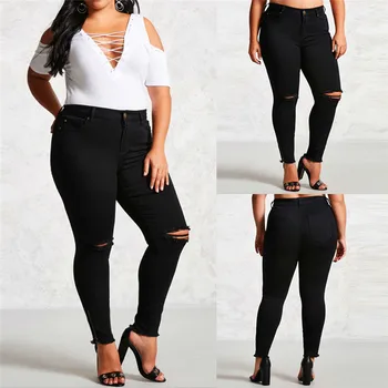 Women's high waist extra large size Jeans Stretch Denim Pant thin hole pencil Distressed Ripped Freyed Slim Fit Pocket Trousers
Women's high waist extra large size Jeans Stretch Denim Pant thin hole pencil Distressed Ripped Freyed Slim Fit Pocket Trousers