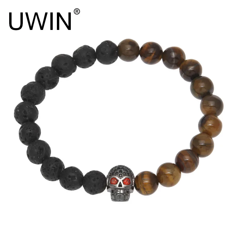 UWIN 8mm Natural Stone Bead Bracelet Link Men Skull Lava Tiger Eye Stone Bracelets Bangles Women Fashion Lucky Jewelry 20cm
UWIN 8mm Natural Stone Bead Bracelet Link Men Skull Lava Tiger Eye Stone Bracelets Bangles Women Fashion Lucky Jewelry 20cm