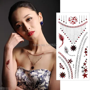 2 sheets Waterproof Temporary Flash Tattoo Glitter Metallic Tattoo Necklace Star Feather Red Silver Tatoo Body Art Tatuagem
2 sheets Waterproof Temporary Flash Tattoo Glitter Metallic Tattoo Necklace Star Feather Red Silver Tatoo Body Art Tatuagem
