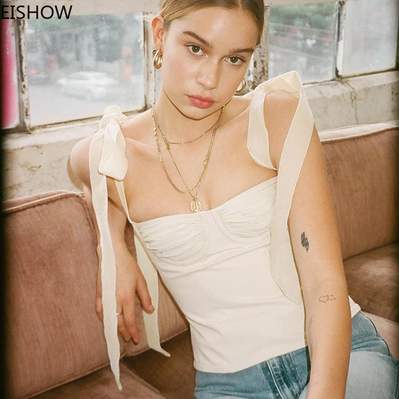 EISHOW Backless Slash Neck Spaghetti Strap Chiffon Camis Women Sleevesless Casual Camisole Ruffles Female BOW Bandage Crop Top
EISHOW Backless Slash Neck Spaghetti Strap Chiffon Camis Women Sleevesless Casual Camisole Ruffles Female BOW Bandage Crop Top