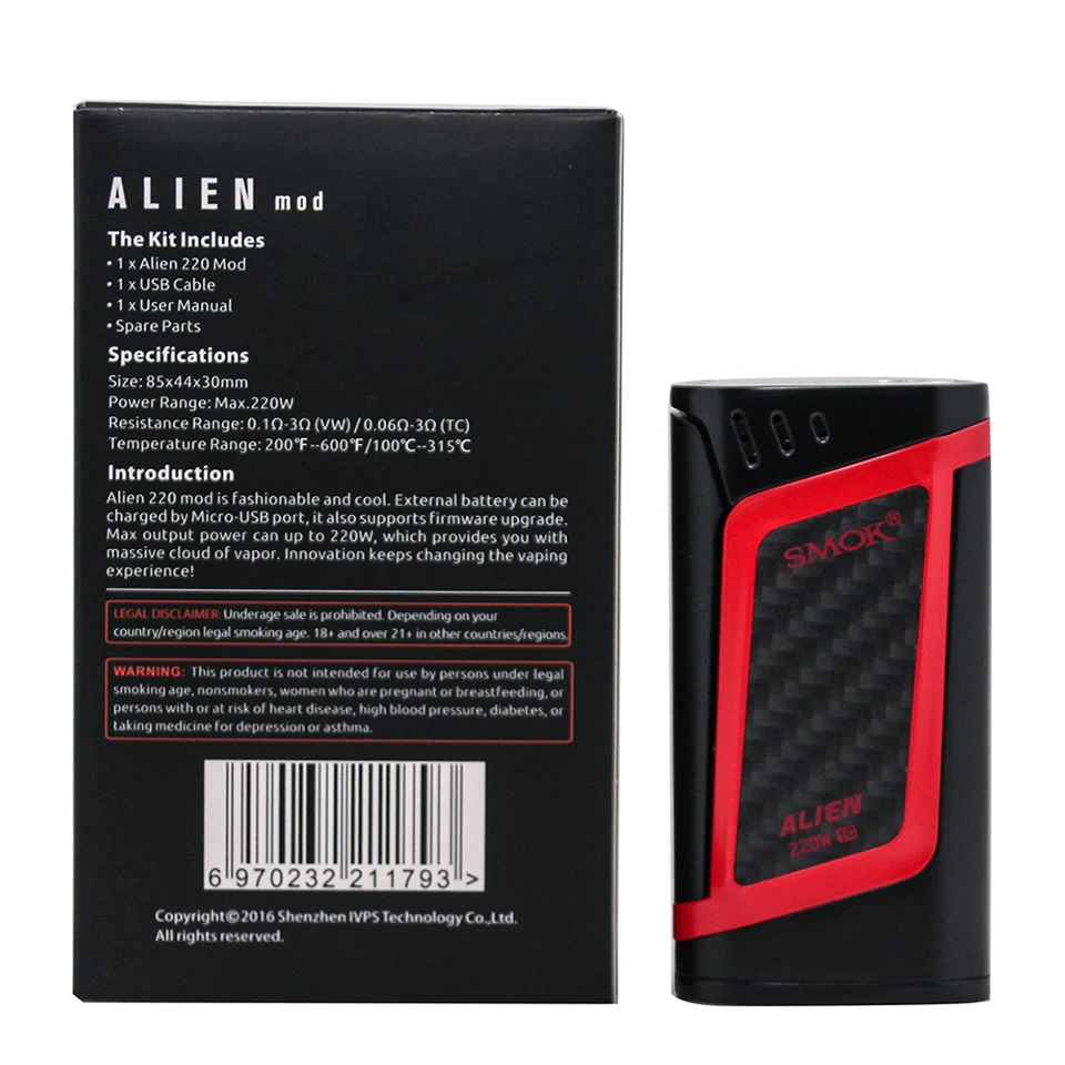 Original SMOK alien TC Box Mod 220w Electronic Cigarette Vape For TFV8 Big Baby Atomizer Tank VS SMOK Procolor 225W TC Box Mod (8)