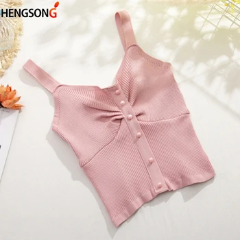2020 Women Knitted Tank Top Strap V Neck Vest Tank Bardot Tops Female Button Crop Tops Solid Casual Vest Cropped Clothes
2020 Women Knitted Tank Top Strap V Neck Vest Tank Bardot Tops Female Button Crop Tops Solid Casual Vest Cropped Clothes