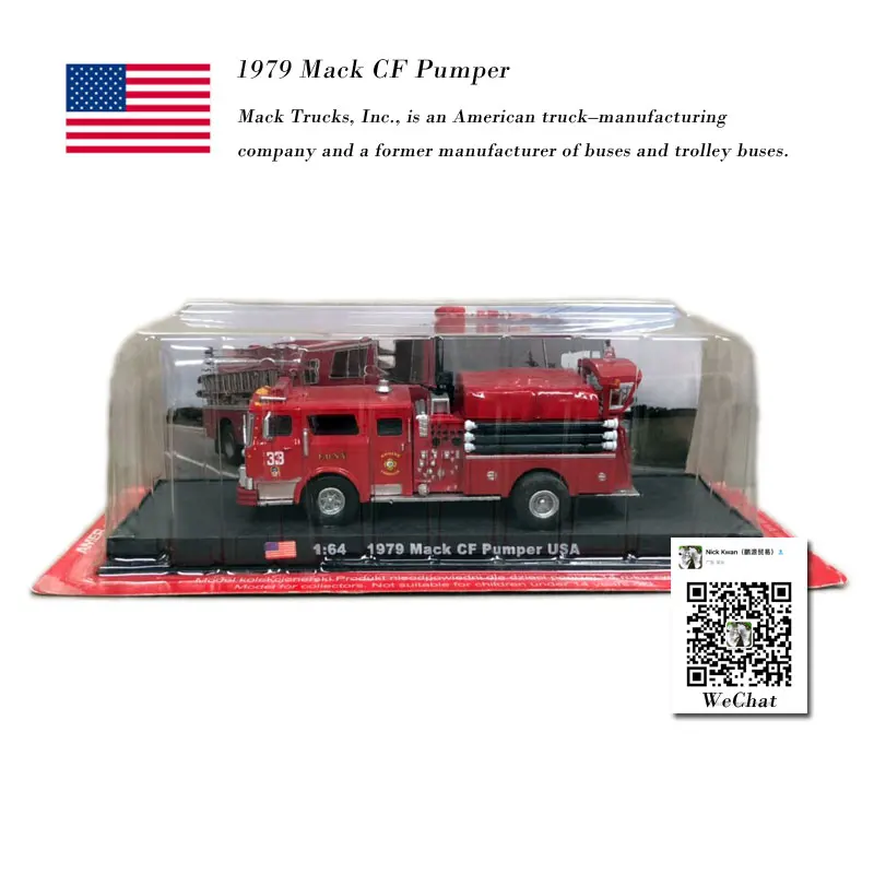 AMER 1/64 Scale Car Model Toys 1979 Mack CF Pumper USA Fire Engine Diecast Metal Truck Model Toy For Collection,Gift,Decoration
AMER 1/64 Scale Car Model Toys 1979 Mack CF Pumper USA Fire Engine Diecast Metal Truck Model Toy For Collection,Gift,Decoration