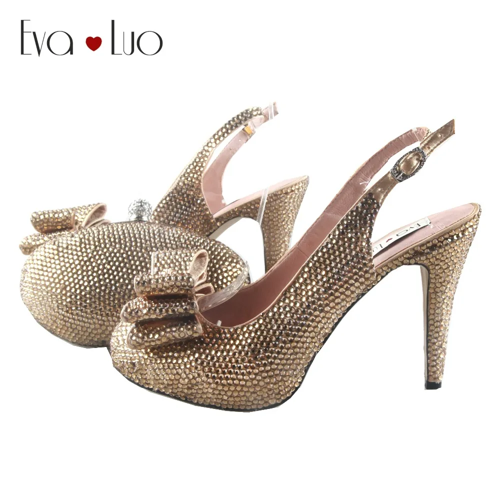 BS923 DHL Custom Made Gold Crystal Bow Shoes with Matching Bags Set Slingbacks Dress Pumps Women Bridal wedding Shoes
BS923 DHL Custom Made Gold Crystal Bow Shoes with Matching Bags Set Slingbacks Dress Pumps Women Bridal wedding Shoes