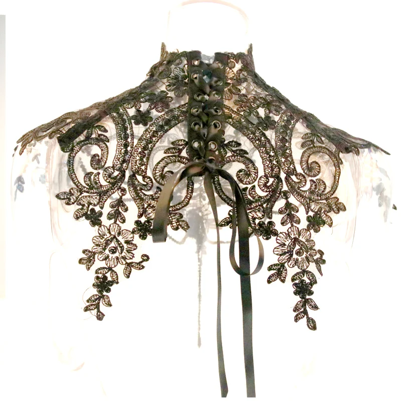 Black Victorian Handmade Beading Gothic Neck Corset Adjustable Halloween Costumes 2018 (6)