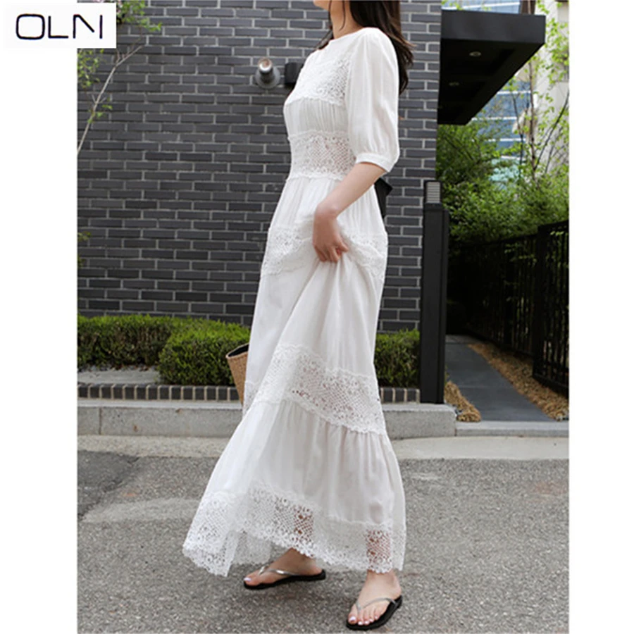 Lace stitching dress 2019 new round neck waist slimming sleeves swing DRESS beach dress for women
Lace stitching dress 2019 new round neck waist slimming sleeves swing DRESS beach dress for women