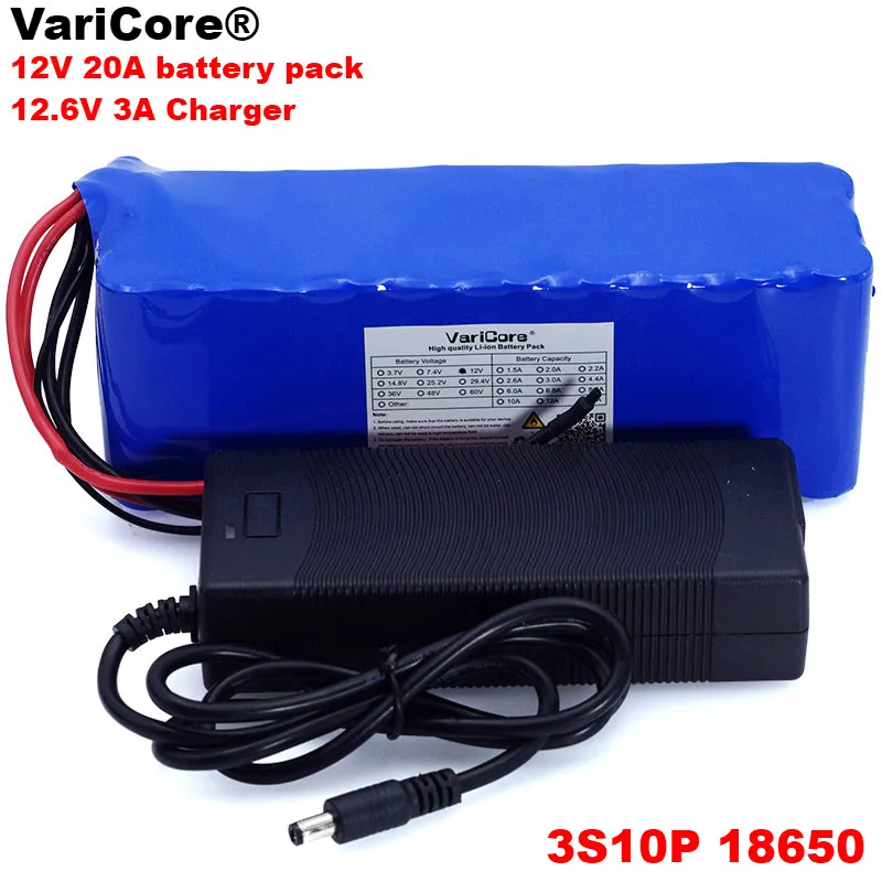 VariCore 12V 20Ah 18650 литиевый аккумулятор 11 1 v 12 6 20000mah Емкость лампы для майнинга 800W