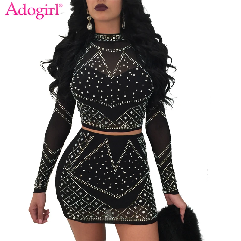 Adogirl Women Sexy Diamonds Two Piece Night Club Dress Turtleneck Long Sleeve Crop Top Bandage Micro Mini Party Dresses Vestidos
Adogirl Women Sexy Diamonds Two Piece Night Club Dress Turtleneck Long Sleeve Crop Top Bandage Micro Mini Party Dresses Vestidos