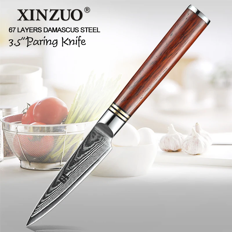 XINZUO 3.5" inch Peeling Knife Japanese VG10 Damascus Stainless Steel Newarrive Kitchen Paring Fruit Knives with Rosewood Handle
XINZUO 3.5" inch Peeling Knife Japanese VG10 Damascus Stainless Steel Newarrive Kitchen Paring Fruit Knives with Rosewood Handle