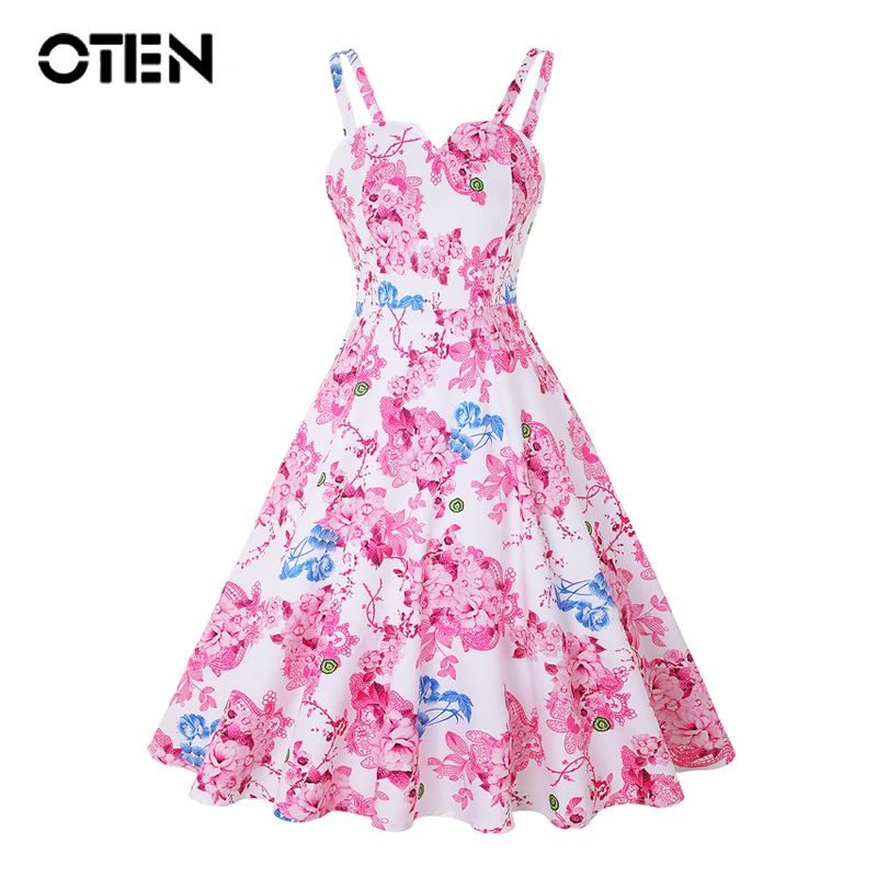 OTEN Summer dresses 2018 Women Spaghetti Strap Flower Printed A Line Knee Length Rockabilly pin up Skater Vintage Party dress
OTEN Summer dresses 2018 Women Spaghetti Strap Flower Printed A Line Knee Length Rockabilly pin up Skater Vintage Party dress