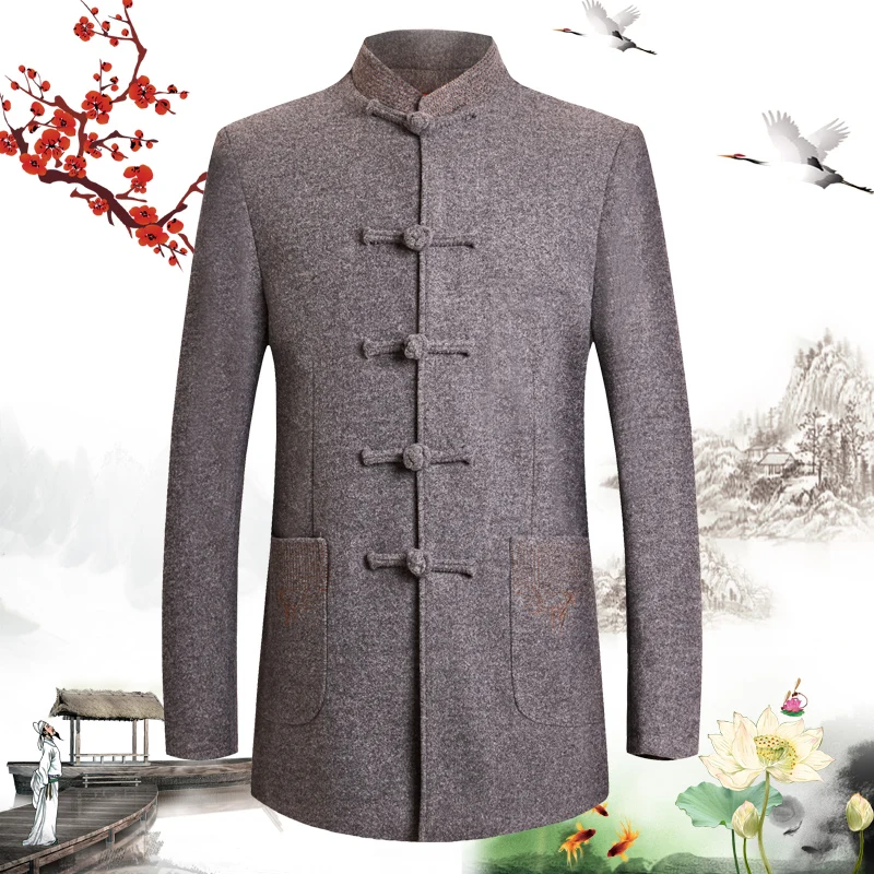 Man Tweed Tunic Blazer Mandarin Collar Wool Blend Jacket Suit Male Gray Black Pocket Embroidery Blazers Men Chinese Style Suit
Man Tweed Tunic Blazer Mandarin Collar Wool Blend Jacket Suit Male Gray Black Pocket Embroidery Blazers Men Chinese Style Suit
