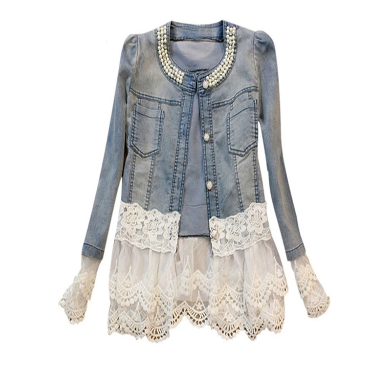 2019 Jeans Jacket Women Casacos Feminino Slim Lace Patchwork Beading Denim Lady Elegant Vintage Jackets Coat Plus Size
2019 Jeans Jacket Women Casacos Feminino Slim Lace Patchwork Beading Denim Lady Elegant Vintage Jackets Coat Plus Size