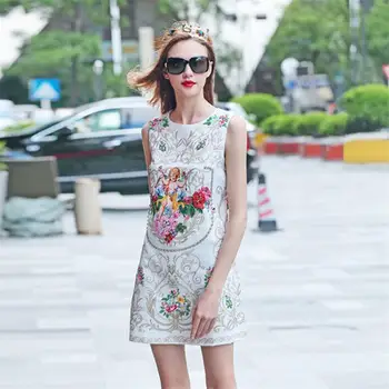 Women Summer Dress 2018 High Quality Designer Runway O-neck Sleeveless Printed Beading Elegant Dresses NPD0835N
Women Summer Dress 2018 High Quality Designer Runway O-neck Sleeveless Printed Beading Elegant Dresses NPD0835N