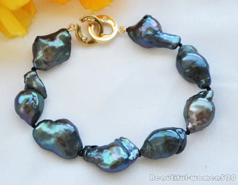 8" 19mm black baroque KESHI REBORN PEARL bracelet