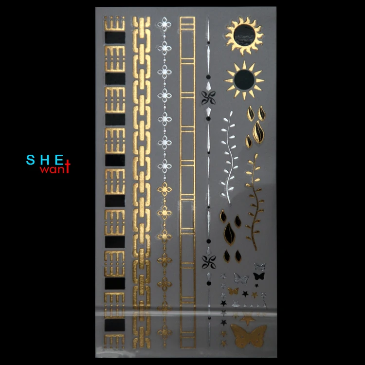 DIY hot sale fashion 2015Metallic Gold Silver Body Art Temporary Tattoo Sexy Non-Toxic Flash Tattoos Sticker For Women Wholesale
DIY hot sale fashion 2015Metallic Gold Silver Body Art Temporary Tattoo Sexy Non-Toxic Flash Tattoos Sticker For Women Wholesale