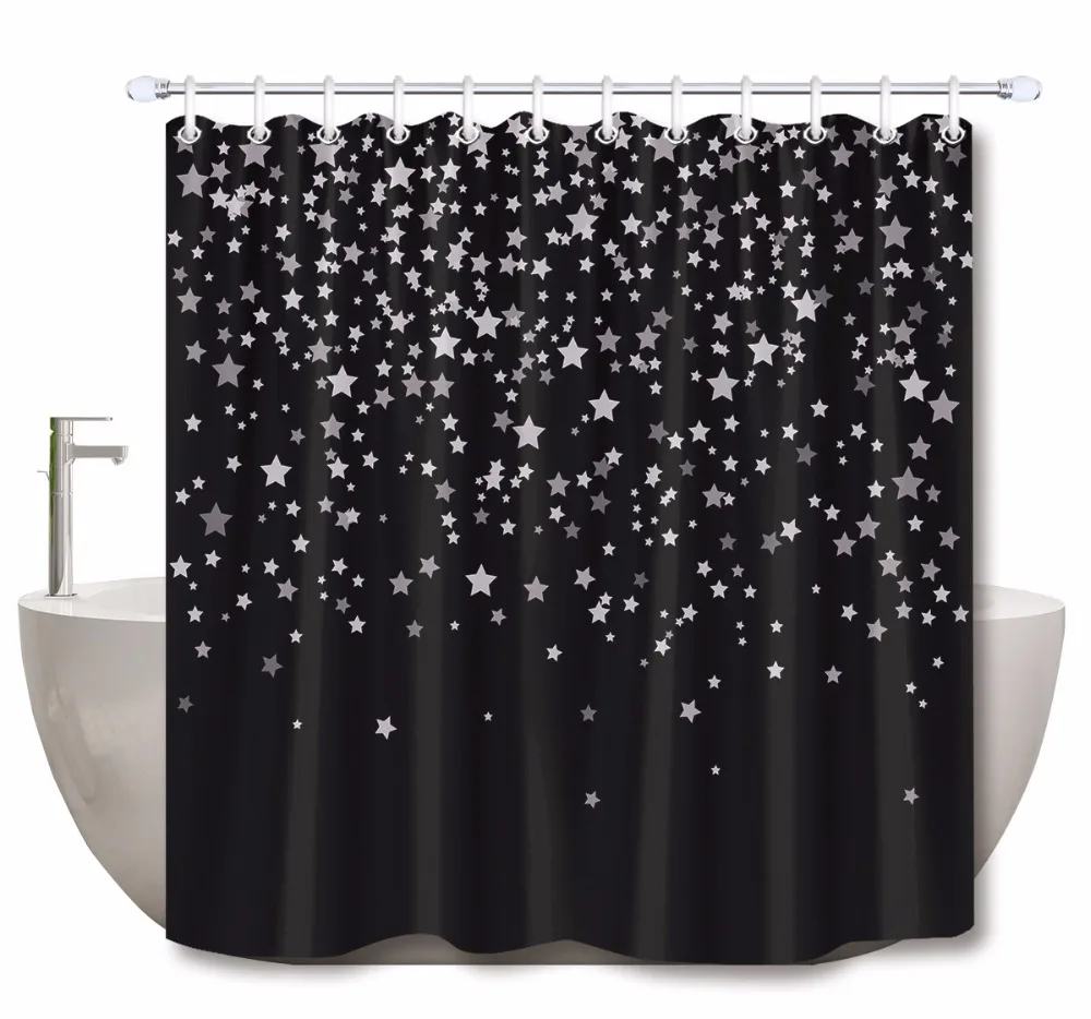

LB Stars On Black Extra Long Shower Curtains Bathroom Curtain Waterproof Mildew Resistant Polyester Fabric for Bathtub Decor