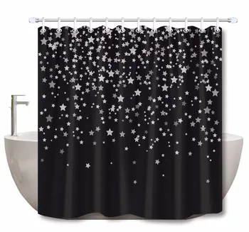 

LB Stars On Black Extra Long Shower Curtains Bathroom Curtain Waterproof Mildew Resistant Polyester Fabric for Bathtub Decor