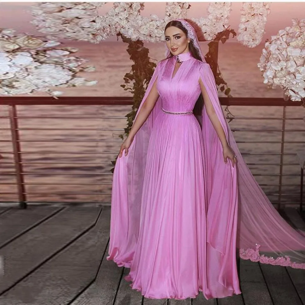 Pretty Muslim Chiffon A-line Prom Gowns With Long Veil 2018 High Collar With Cloak Elegant Formal Party Dress Vestidos De Festa
Pretty Muslim Chiffon A-line Prom Gowns With Long Veil 2018 High Collar With Cloak Elegant Formal Party Dress Vestidos De Festa