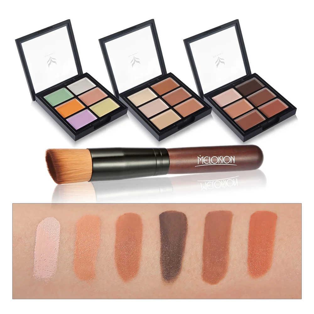 

Huamianli Makeup Brushes Powder Blush Pro Cosmetic Kits Natural Concealer 6 Colors Contour Palette Makeup Foundation Cream