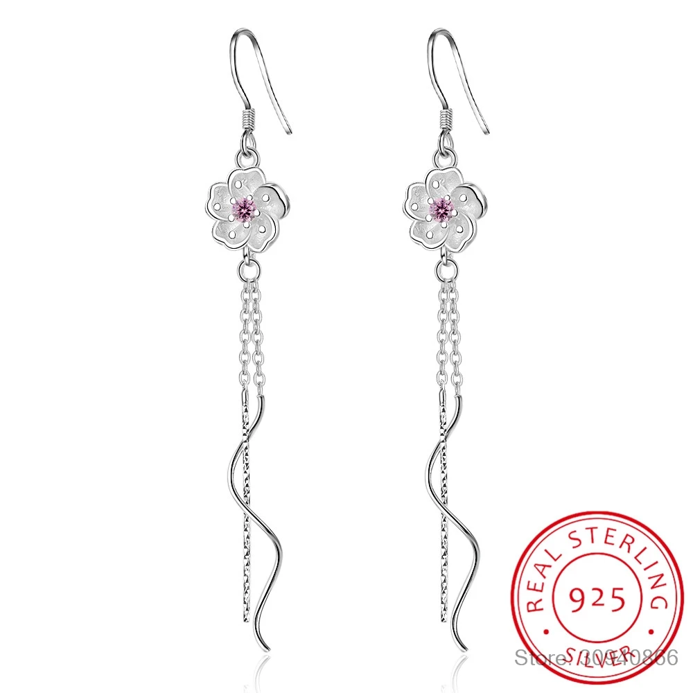 New Fashion Cherry Blossom Flower Wave Tassel Earrings For Women Girl Gift 925 Sterling Silver Earrings brincos S-E669
New Fashion Cherry Blossom Flower Wave Tassel Earrings For Women Girl Gift 925 Sterling Silver Earrings brincos S-E669