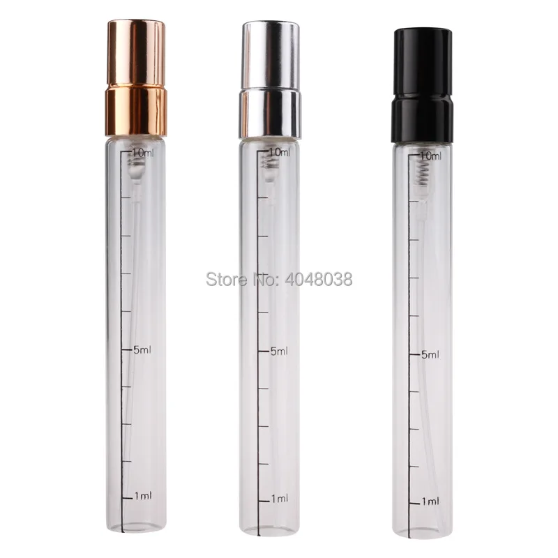 10 ML Glass Perfume Bottle Empty Transparent Spray Pump Vials with Scale Portable Cosmetic Astringent Refillable Bottle 50 pcs