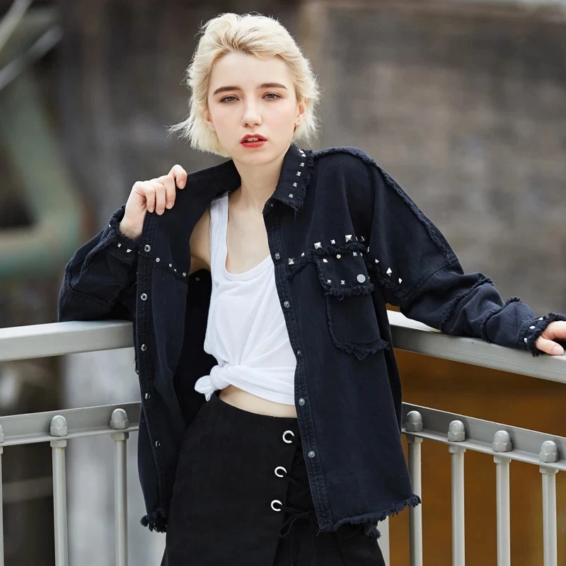 Spring Studded Frayed Women's Denim Jacket Long Sleeve Women's Jackets Large Size Outerwear Irregular jeans jacket Streetwear
Spring Studded Frayed Women's Denim Jacket Long Sleeve Women's Jackets Large Size Outerwear Irregular jeans jacket Streetwear