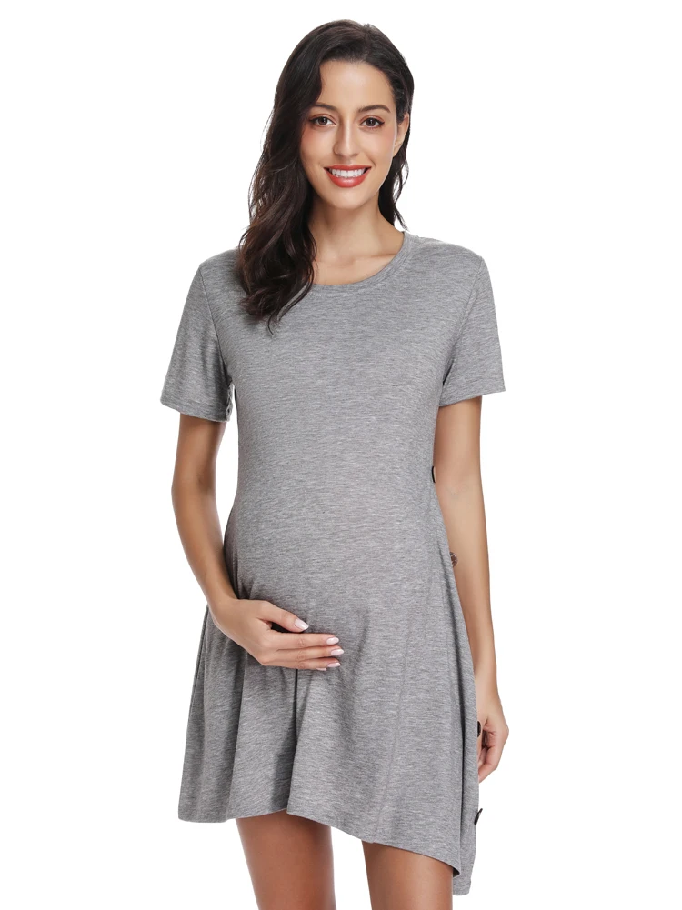 Women's Maternity Short Sleeve O Neck Dress Pregnancy Casual Irregular Hem Button Side Midi Dress For Daily Wearing Baby Shower
Women's Maternity Short Sleeve O Neck Dress Pregnancy Casual Irregular Hem Button Side Midi Dress For Daily Wearing Baby Shower