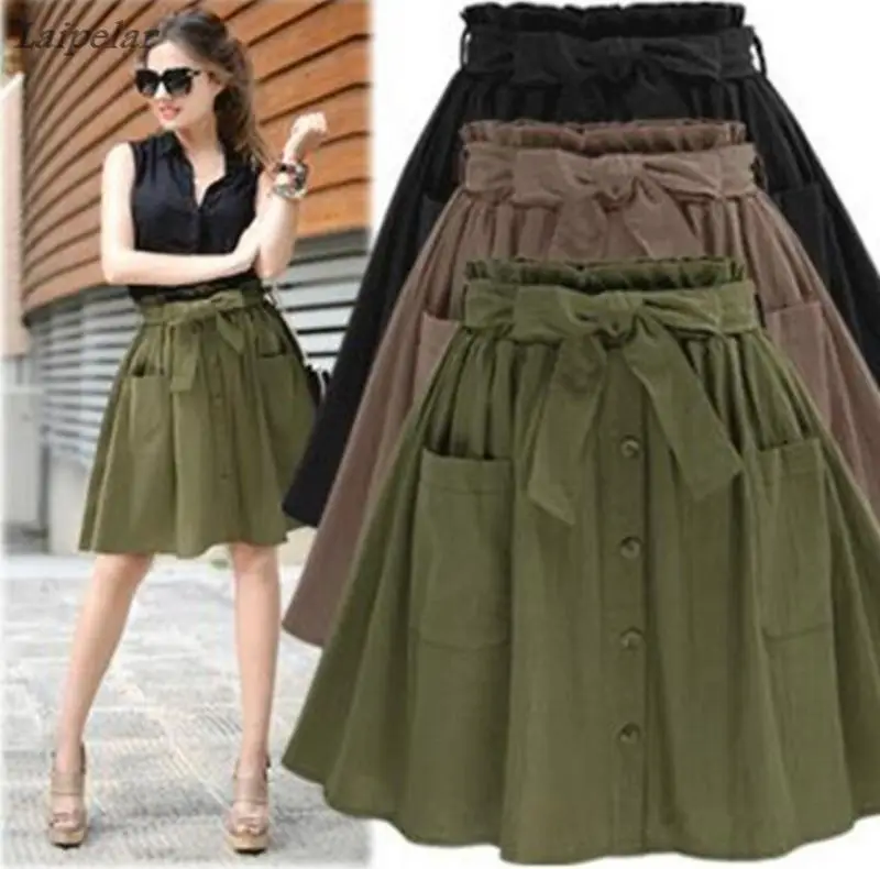 2018 New Arrival Summer Women's Skirts Vintage High Waist Pocket Solid Bow Belt Midi Skirt Europe Army Green Women Skirt Faldas
2018 New Arrival Summer Women's Skirts Vintage High Waist Pocket Solid Bow Belt Midi Skirt Europe Army Green Women Skirt Faldas