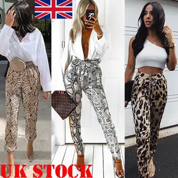 Women Casual Sport Elastic Long Pants Drawstring Trousers Hot Leopard Pants