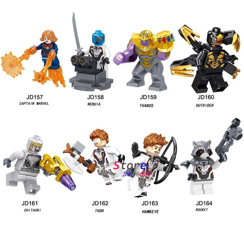 50pcs Thanos Captain Marvel Avengers Endgame Nebula Thor Outrider Chitauri Rocket Hawkeye Figure building block for children toy
50pcs Thanos Captain Marvel Avengers Endgame Nebula Thor Outrider Chitauri Rocket Hawkeye Figure building block for children toy