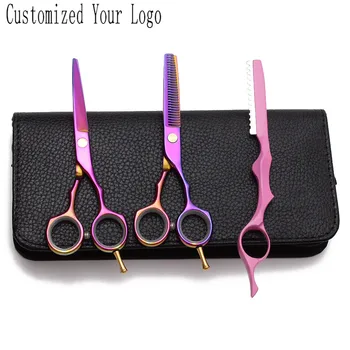 

5.5" 16cm C1104 Customized Logo 440C Colorful Professional Hairdresser's Scissors Cutting Scissors Thinning Shears Hair Scissors