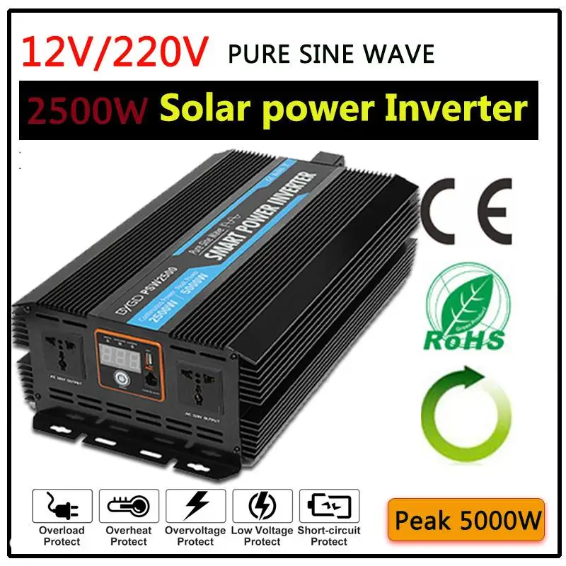 Pure Sine Wave Inverter 2500W DC 12V to AC 220V Car Adapter Charge Converter Pure Sine Wave USB Max 5000 Watts Transformer
Pure Sine Wave Inverter 2500W DC 12V to AC 220V Car Adapter Charge Converter Pure Sine Wave USB Max 5000 Watts Transformer