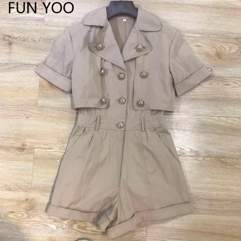 2019 Female Summer Cotton Playsuits Short Sleeve Turn down Collar Single Button Zipper Fly Pockets Office Lady Jumpsuits
2019 Female Summer Cotton Playsuits Short Sleeve Turn down Collar Single Button Zipper Fly Pockets Office Lady Jumpsuits