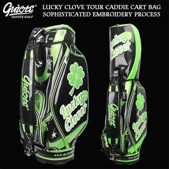 

[2 Colors] Lucky Clover Golf Caddie Cart Bag PU Leather Golf Tour Staff Bag With Rain Hood 5-way For Men Women